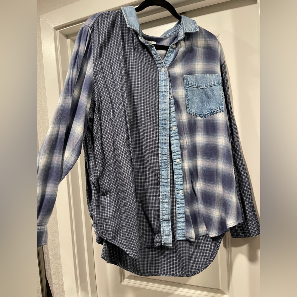 Flannel style mixed denim shirt